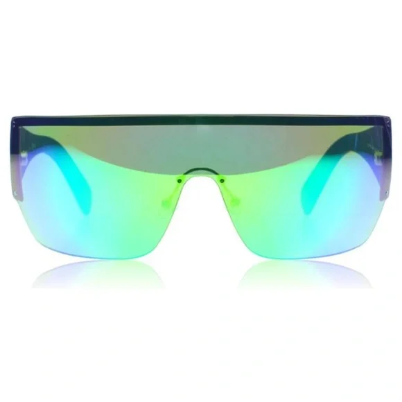 Celine Mask Sunglasses blue green modern chic Celine MONOCHROMS 55mm Square Shiny Turquoise Smoke Green  main image 4